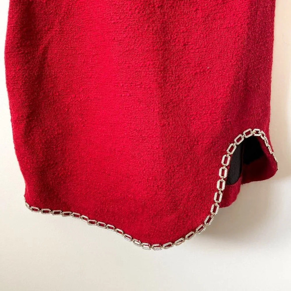 Zara Chain Trim  Asymmetric Mini Dress Red Tweed Blogger Fave Size Large NWT - Picture 12 of 16